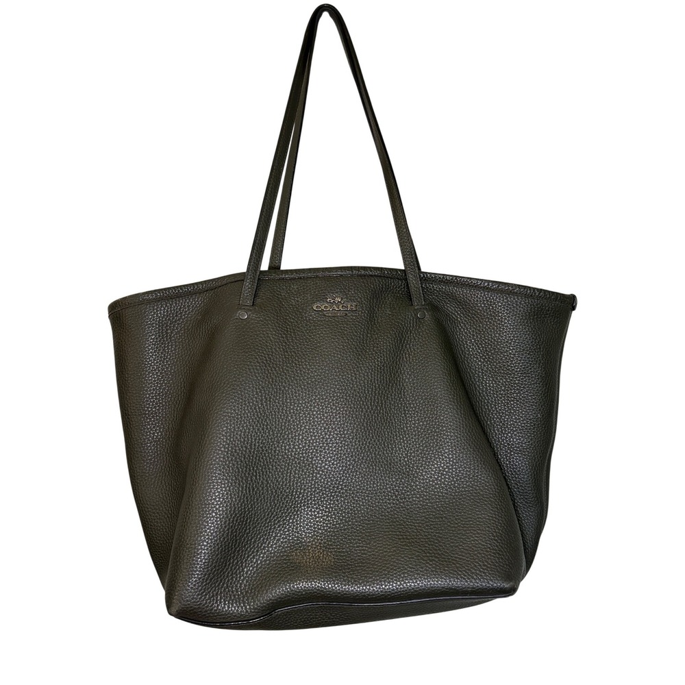 Coach Avenue Soft Tote Pebbled Leather Dark Olive Green/Gray Large Shoulder Bag - Picture 1 of 16